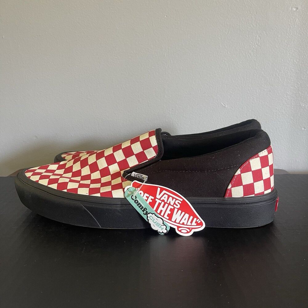 VANS Classic Slip On Men Red Black White Checkered Custom Shoes Sneakers Sz 11